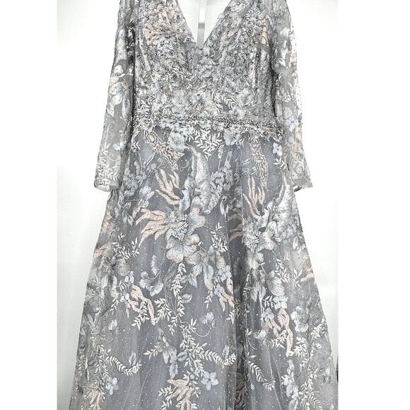 Mac Duggal { 20214 } Gray Long Sleeve Beaded Applique Gown  [ 16 ] - Picture 6 of 14